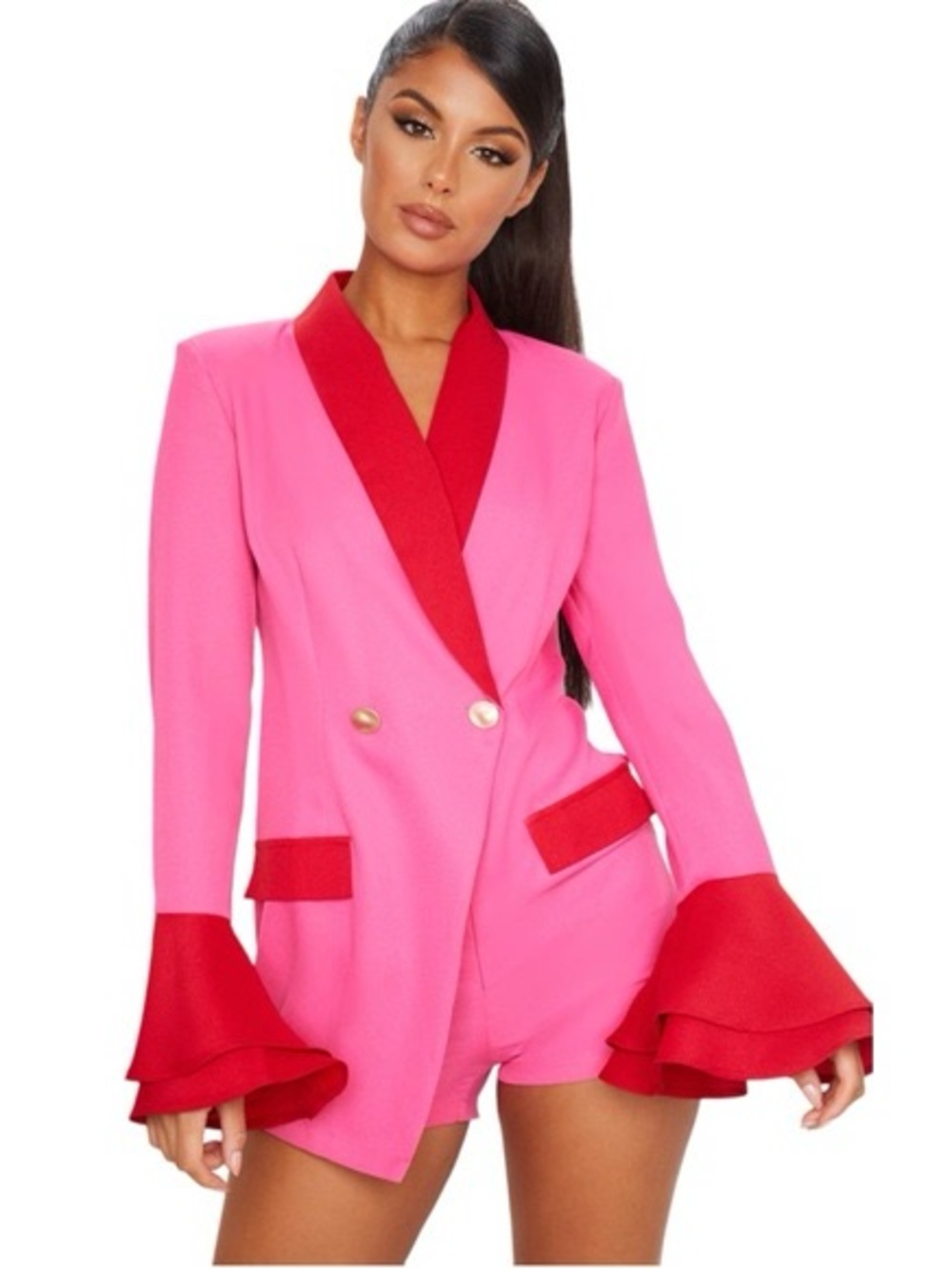 Unique 21 Pink & Red Tuxedo Blazer Romper One-Piece Size XL